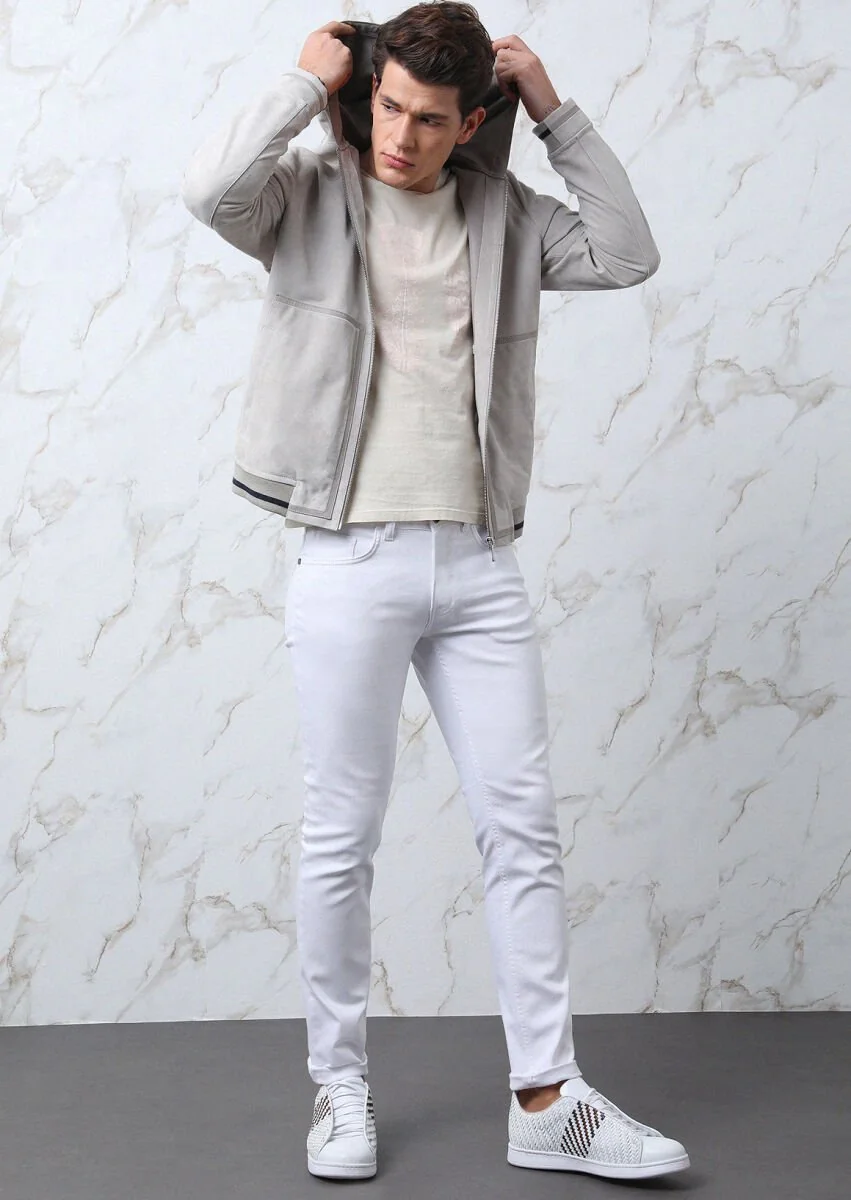 Light Grey Suede Leather Coat - 1