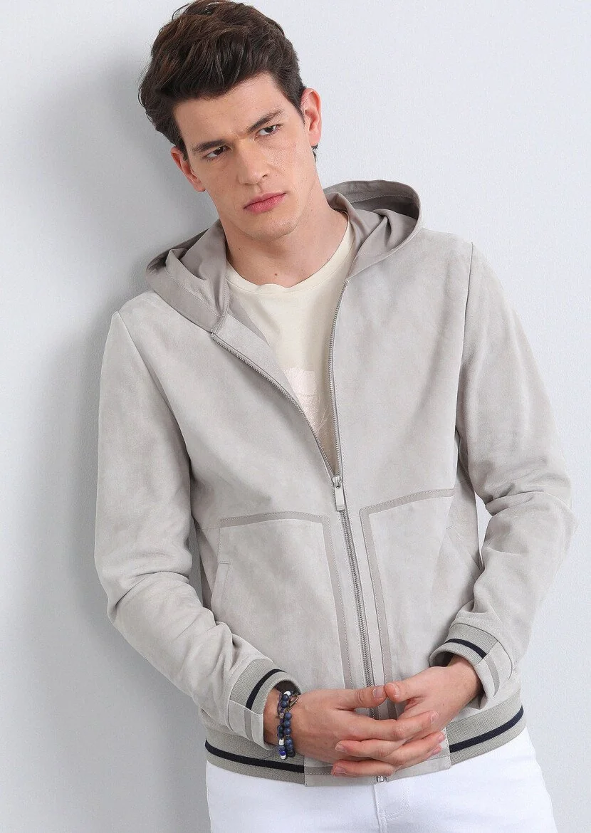 Light Grey Suede Leather Coat - 2