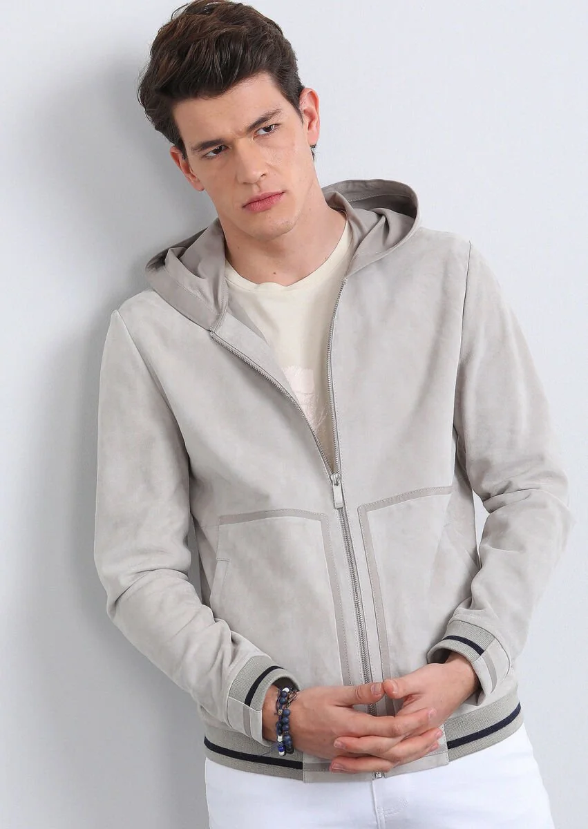 Light Grey Suede Leather Coat - 2