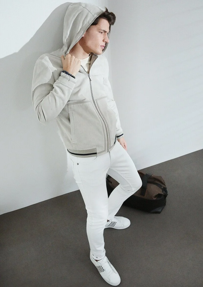 Light Grey Suede Leather Coat - 4