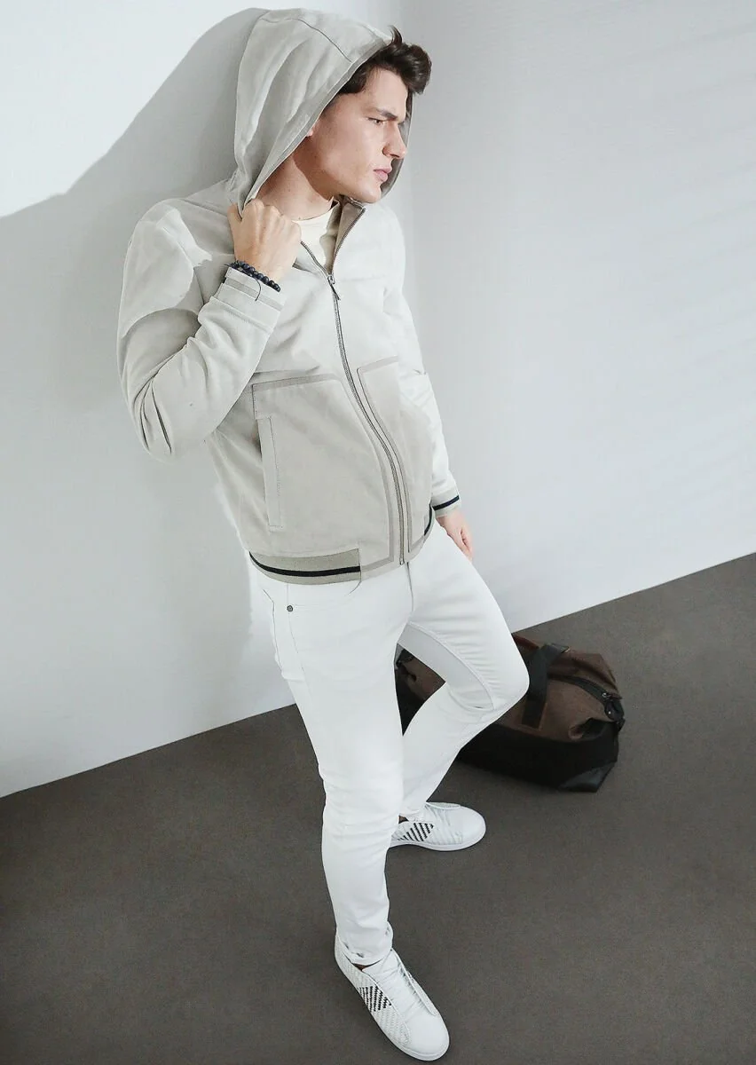 Light Grey Suede Leather Coat - 4