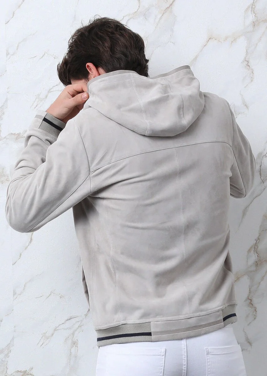 Light Grey Suede Leather Coat - 5