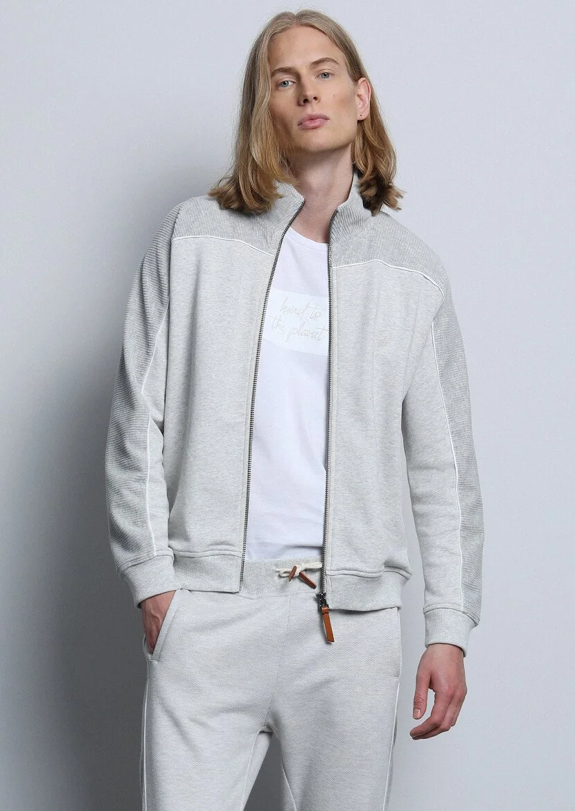 Light Grey Turtleneck Plain Sweatshirt - 1