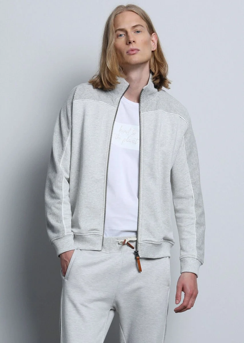 Light Grey Turtleneck Plain Sweatshirt - 1
