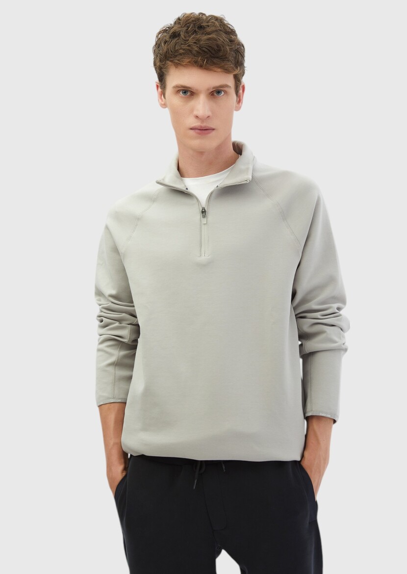 Light Grey Turtleneck Plain Sweatshirt - 1