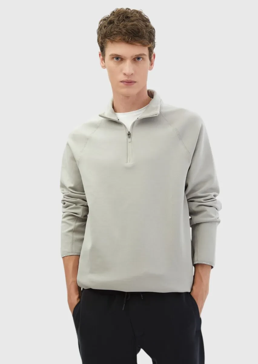 Light Grey Turtleneck Plain Sweatshirt - 1
