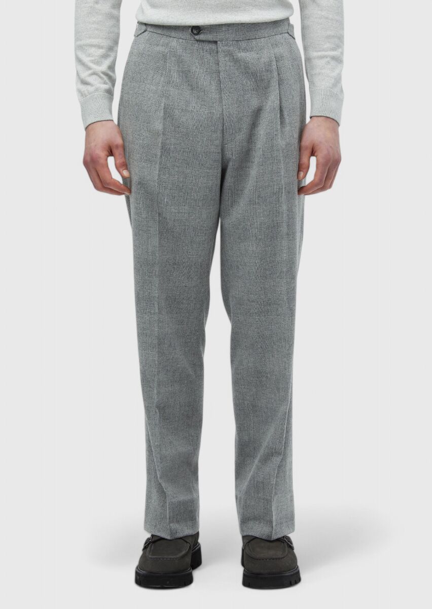 Light Grey Weaving Casual Wool Blended Trousers - 2