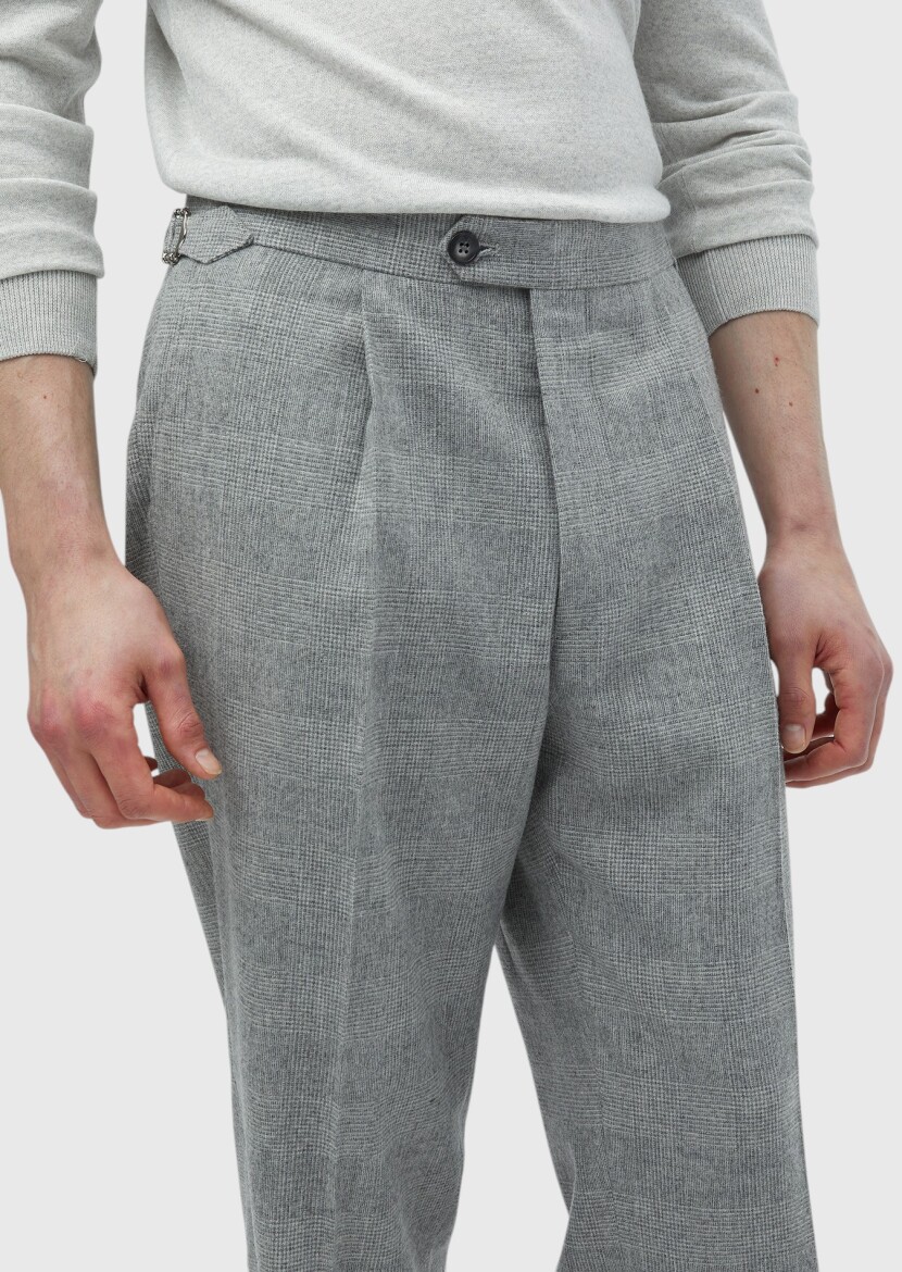 Light Grey Weaving Casual Wool Blended Trousers - 3