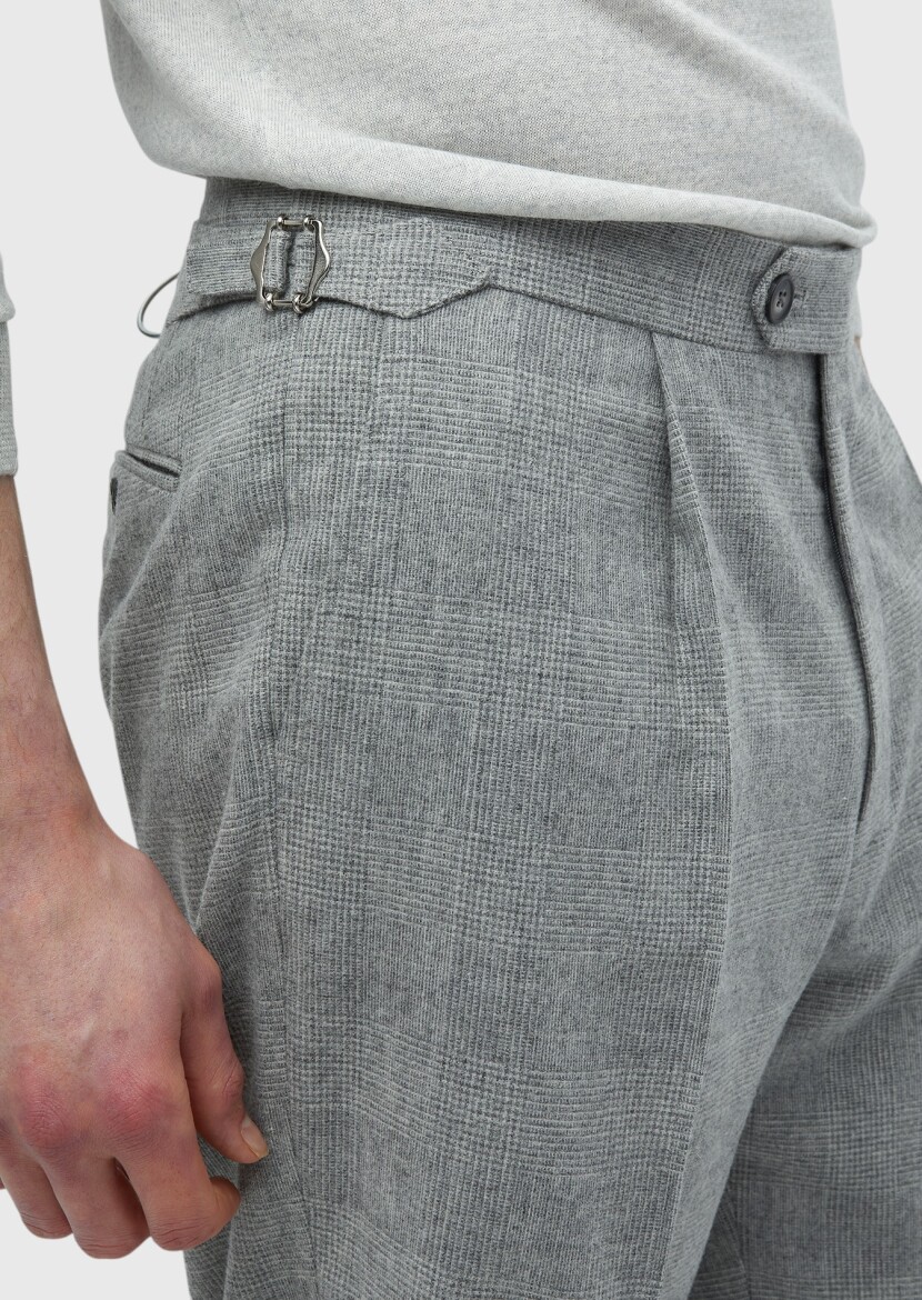 Light Grey Weaving Casual Wool Blended Trousers - 4