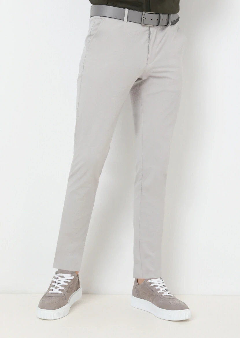 Light Grey Weaving Jogging Fit Casual Cotton Blended Trousers - 2