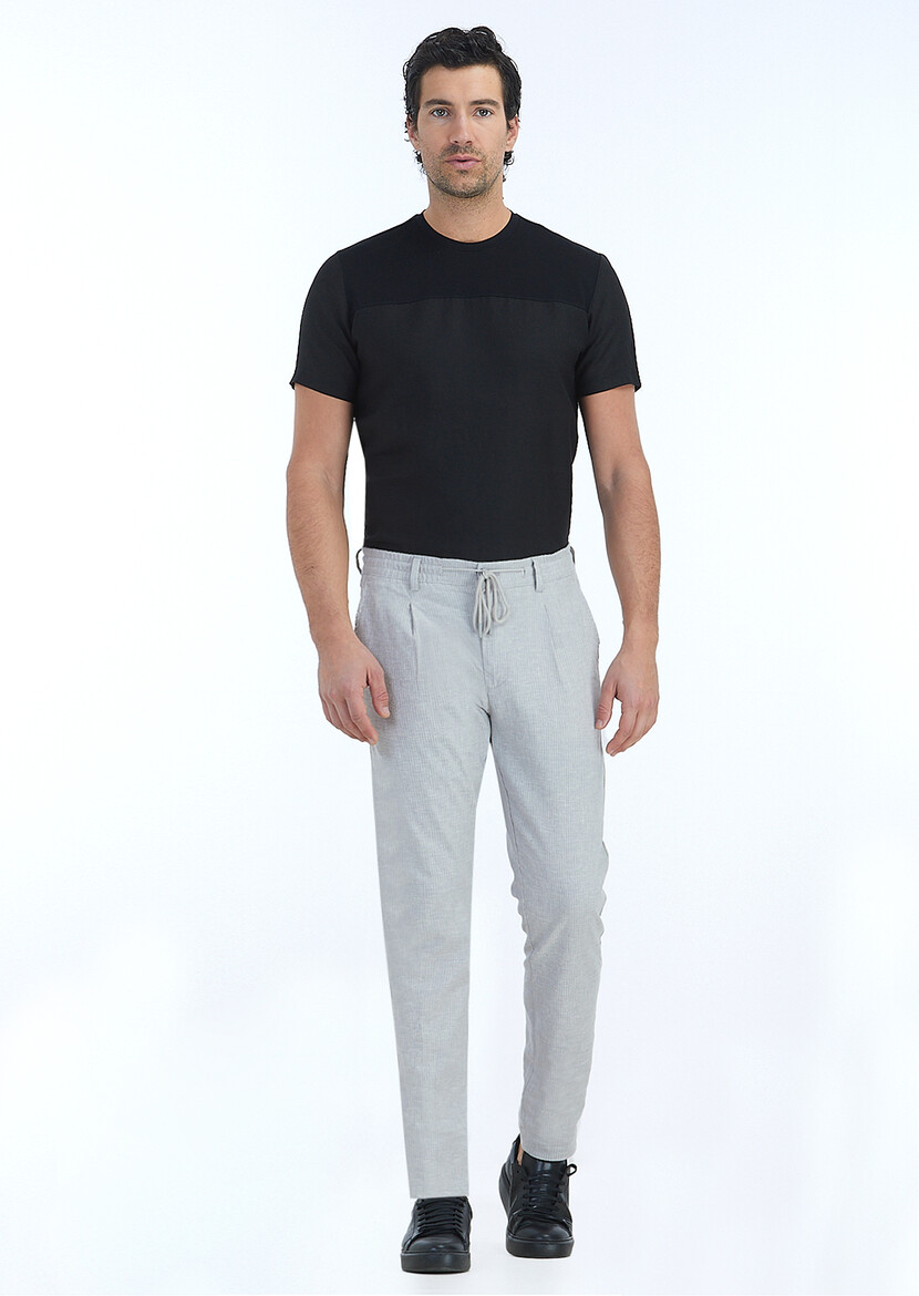 Light Grey Weaving Jogging Fit Casual Cotton Blended Trousers - 1