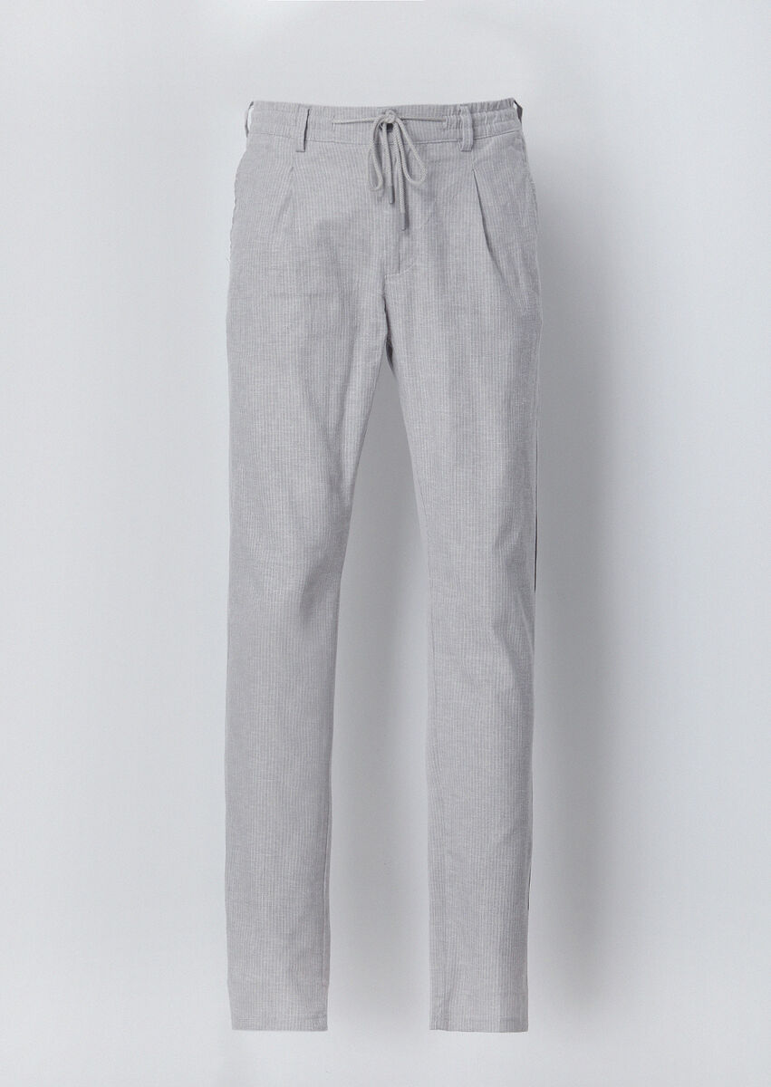 Light Grey Weaving Jogging Fit Casual Cotton Blended Trousers - 5