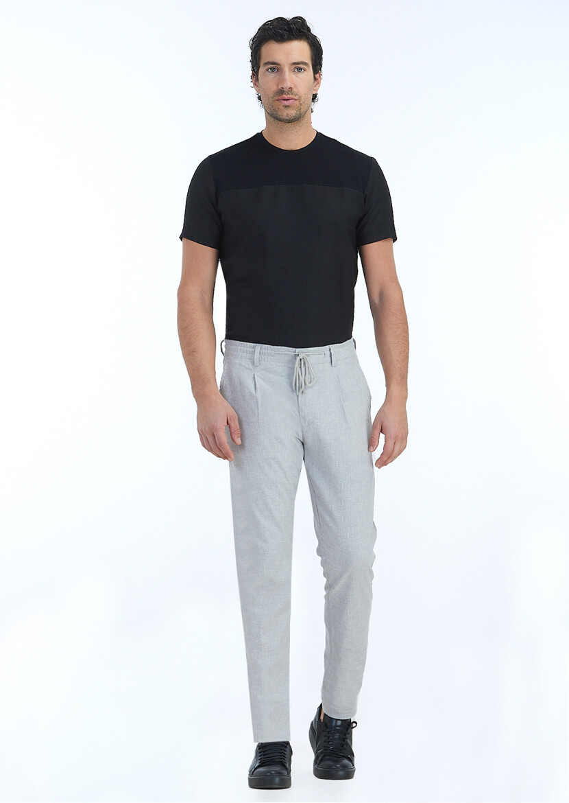 Light Grey Weaving Jogging Fit Casual Cotton Blended Trousers - 1