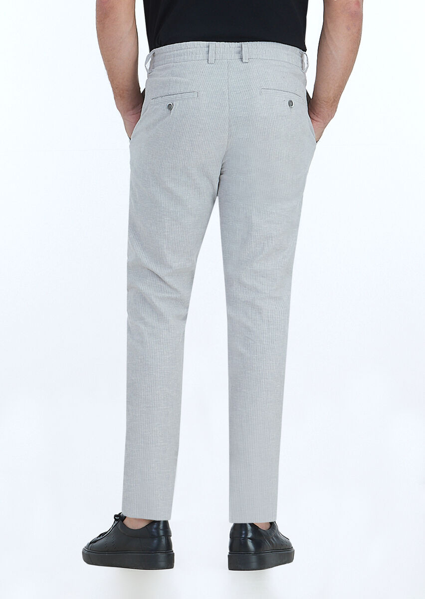 Light Grey Weaving Jogging Fit Casual Cotton Blended Trousers - 4