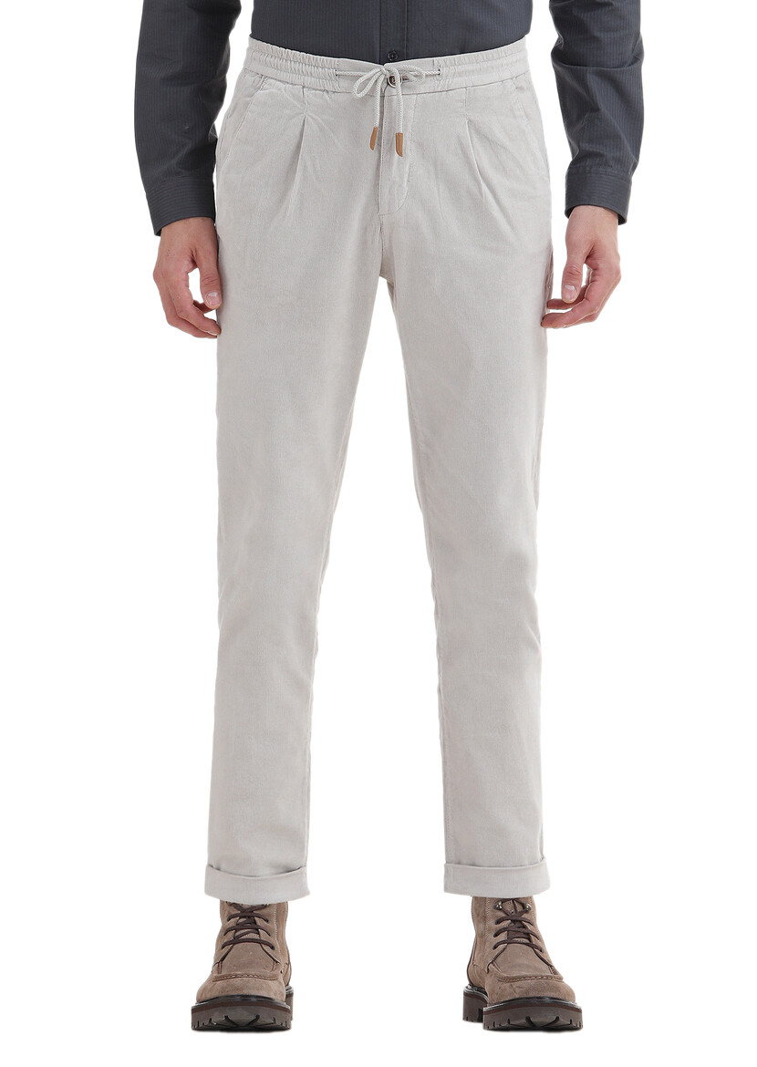 Light Grey Weaving Jogging Fit Casual Cotton Blended Trousers - 2