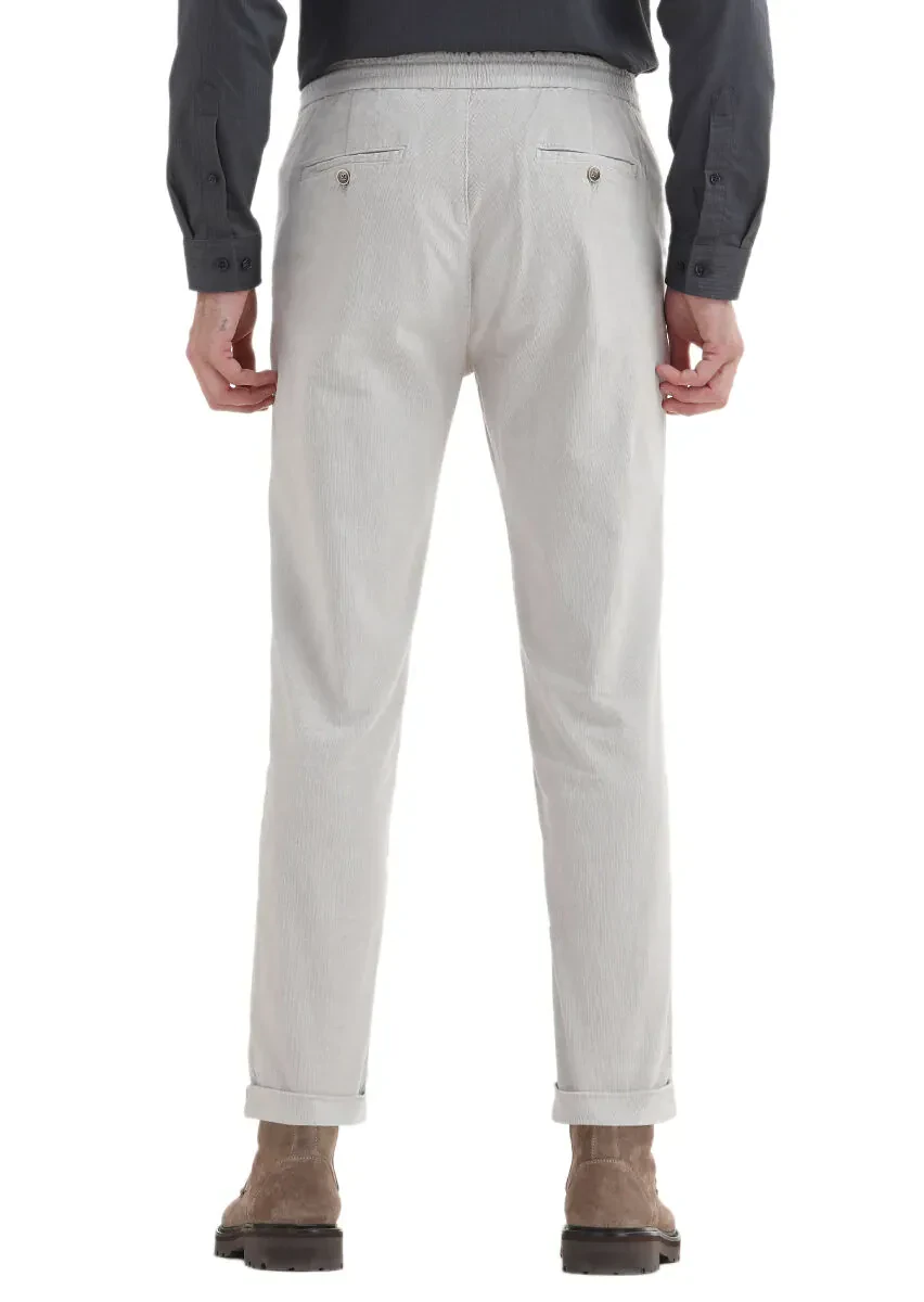 Light Grey Weaving Jogging Fit Casual Cotton Blended Trousers - 4