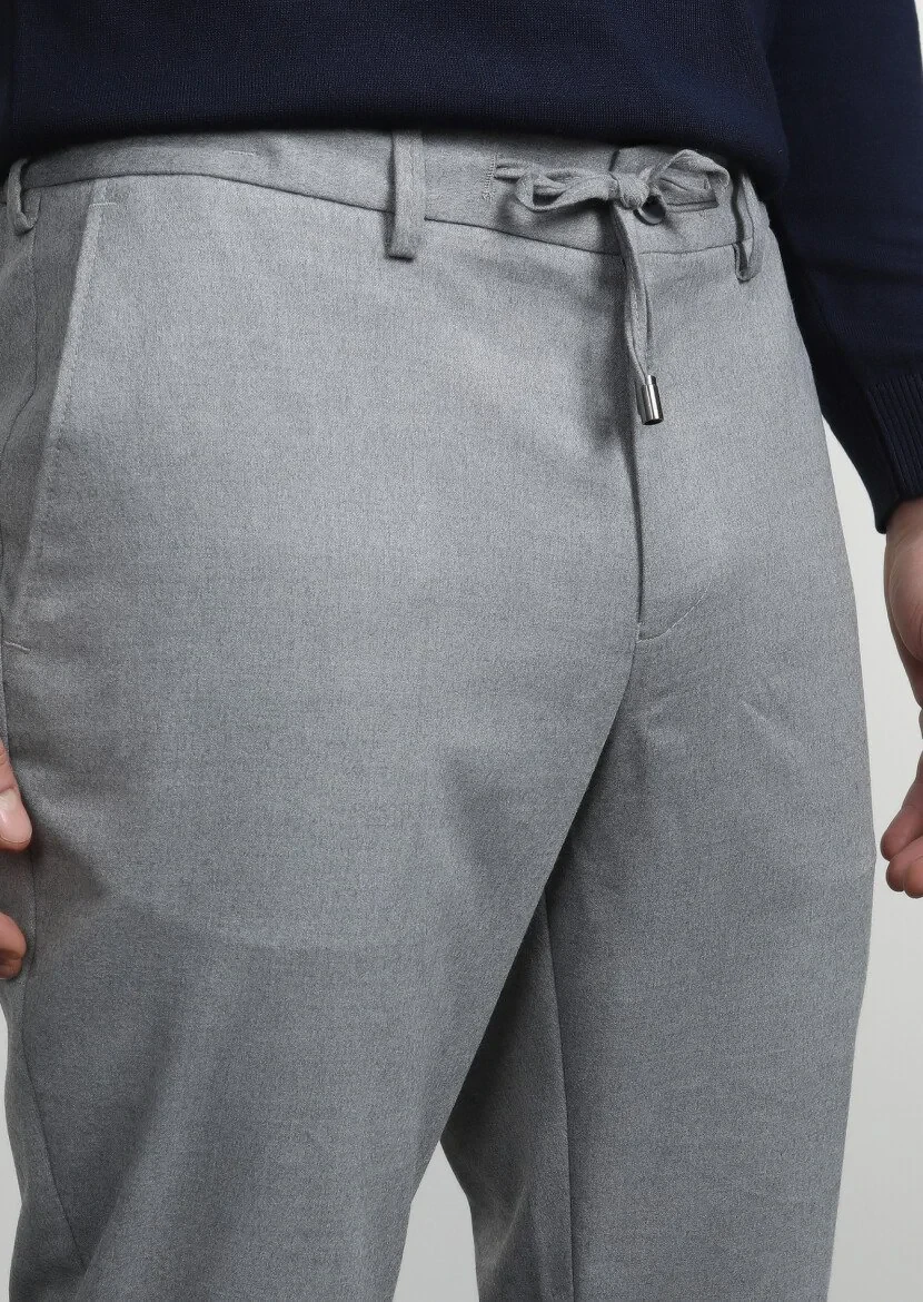 Light Grey Weaving Jogging Fit Casual Trousers - 2