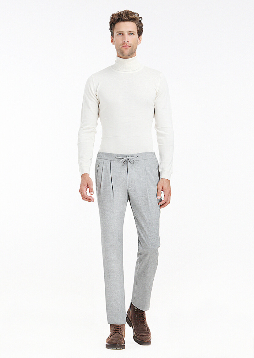 Light Grey Weaving Jogging Fit Casual Trousers 