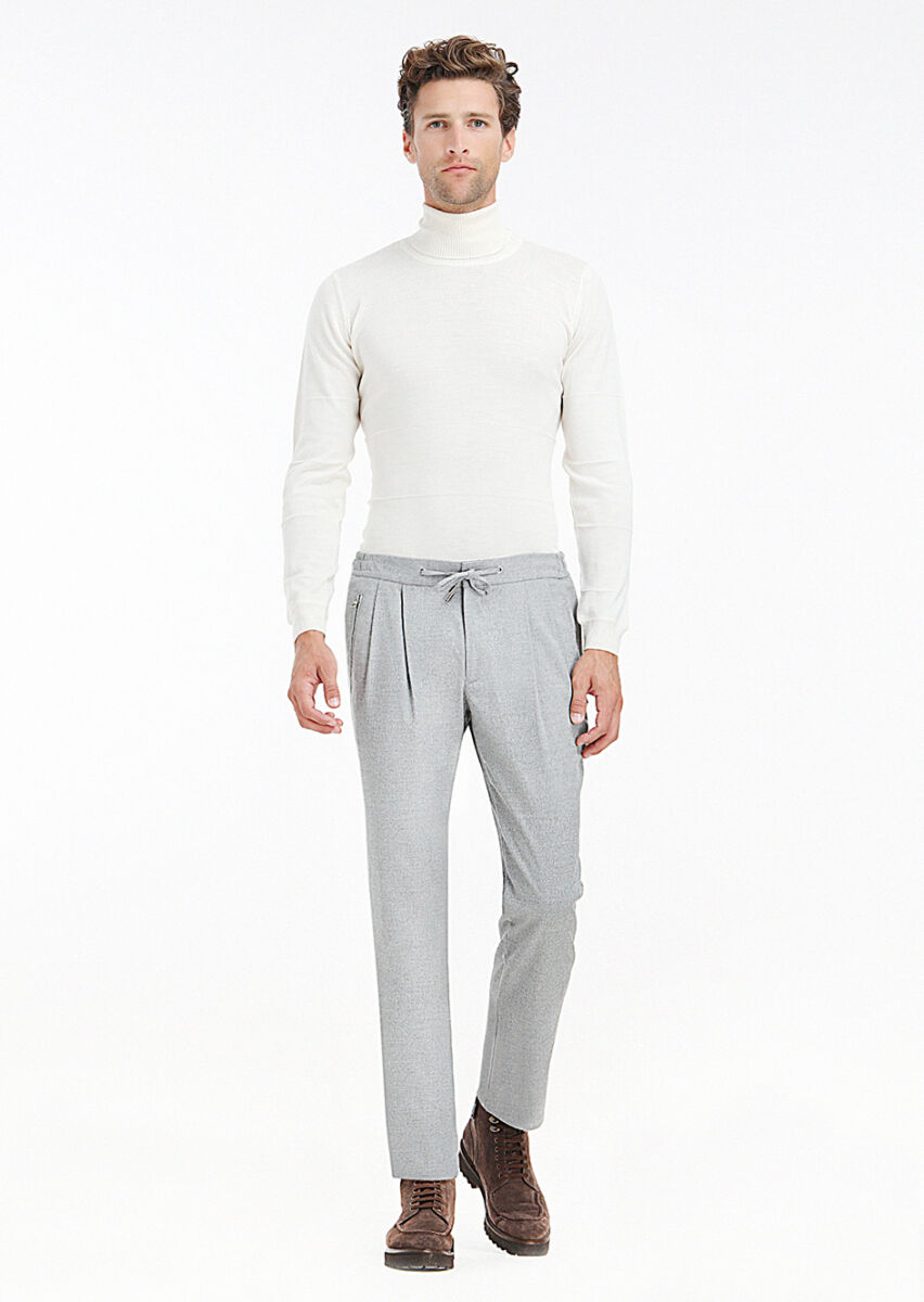 Light Grey Weaving Jogging Fit Casual Trousers - 2