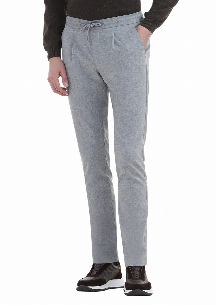 Light Grey Weaving Jogging Fit Casual Trousers - 2