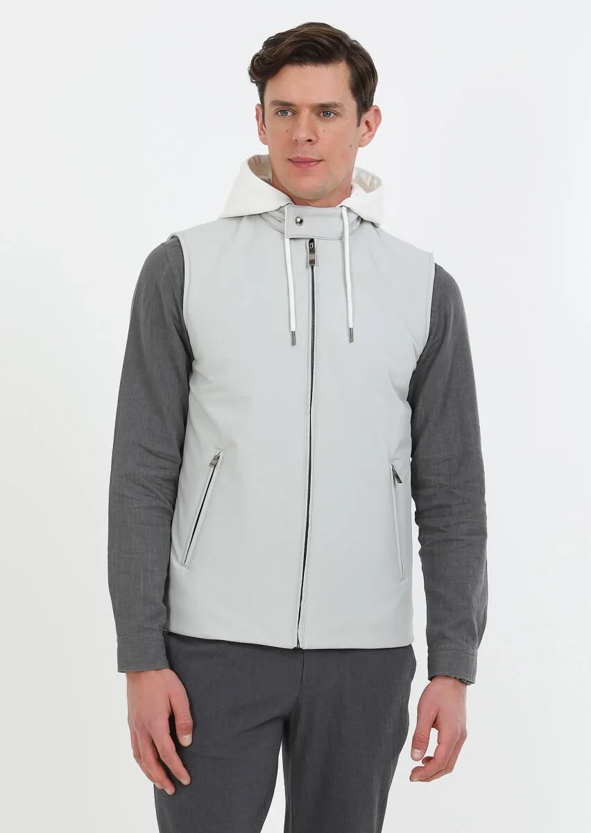 Light Grey Weaving Puffer Vest - 1
