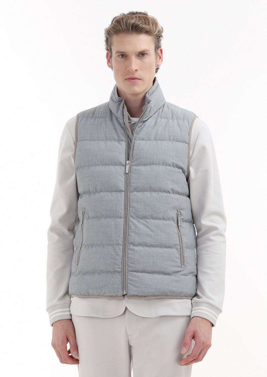 Light Grey Weaving Puffer Vest - 1