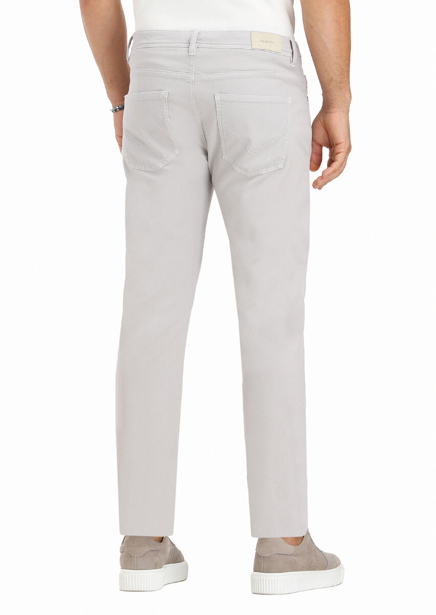 Light Grey Weaving Slim Fit Casual Cotton Blended Trousers - 3