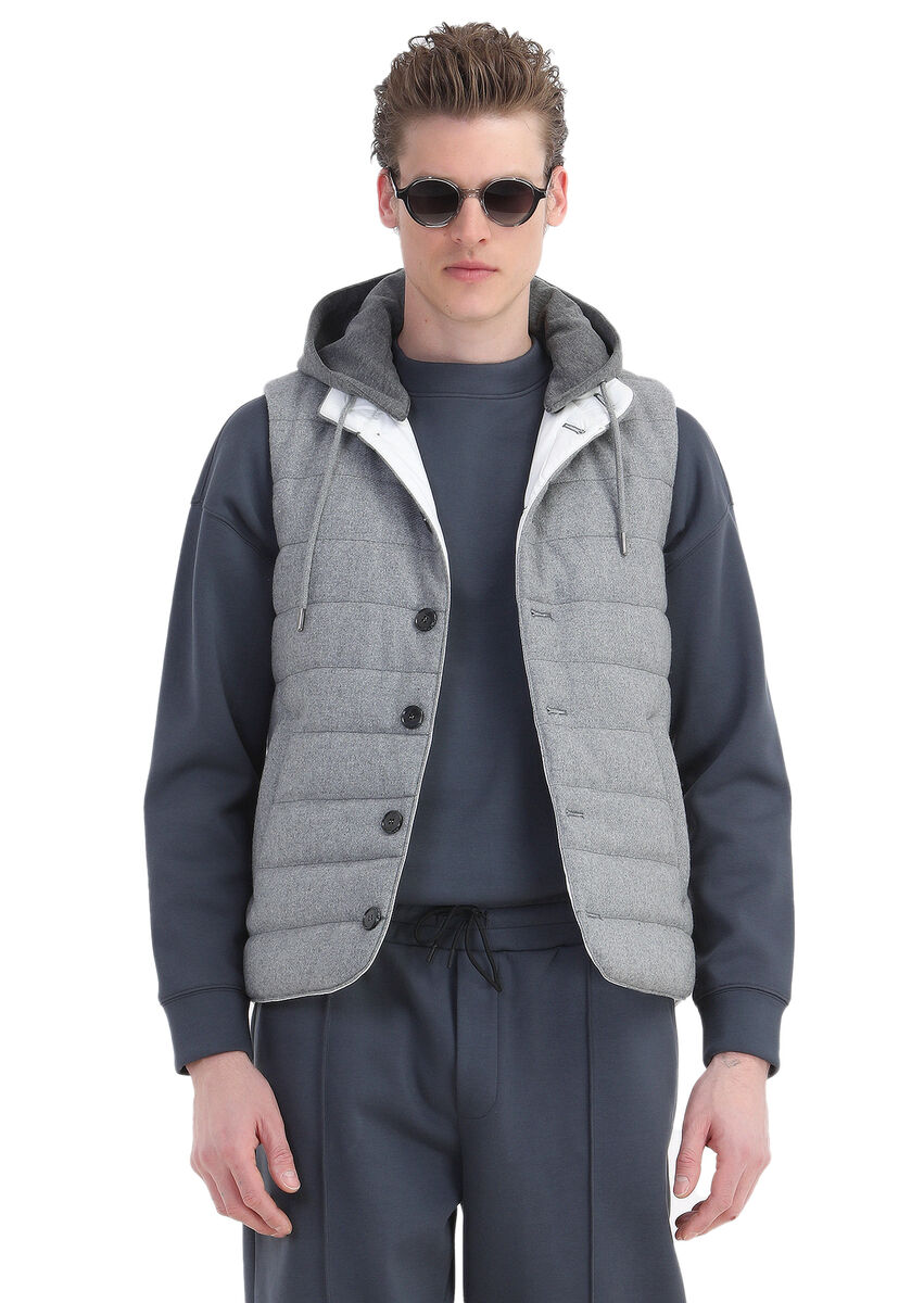 Light Grey Wool Blended Weaving Puffer Vest - 4