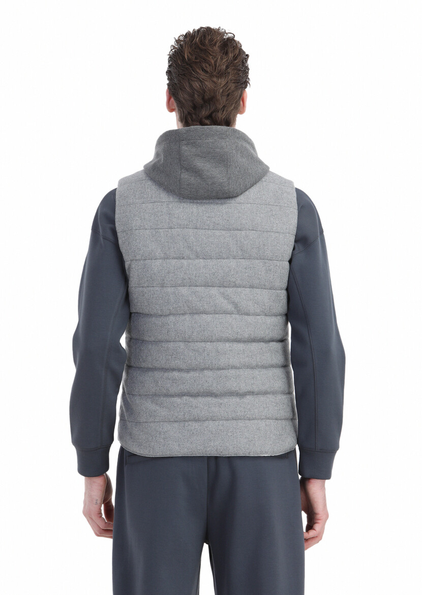 Light Grey Wool Blended Weaving Puffer Vest - 8