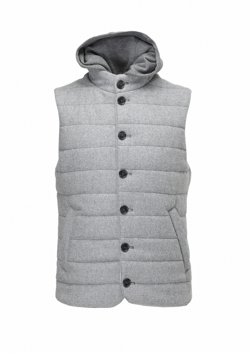 Light Grey Wool Blended Weaving Puffer Vest - 9