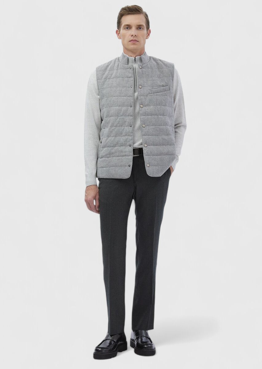 Light Grey Wool Blended Weaving Puffer Vest - 2