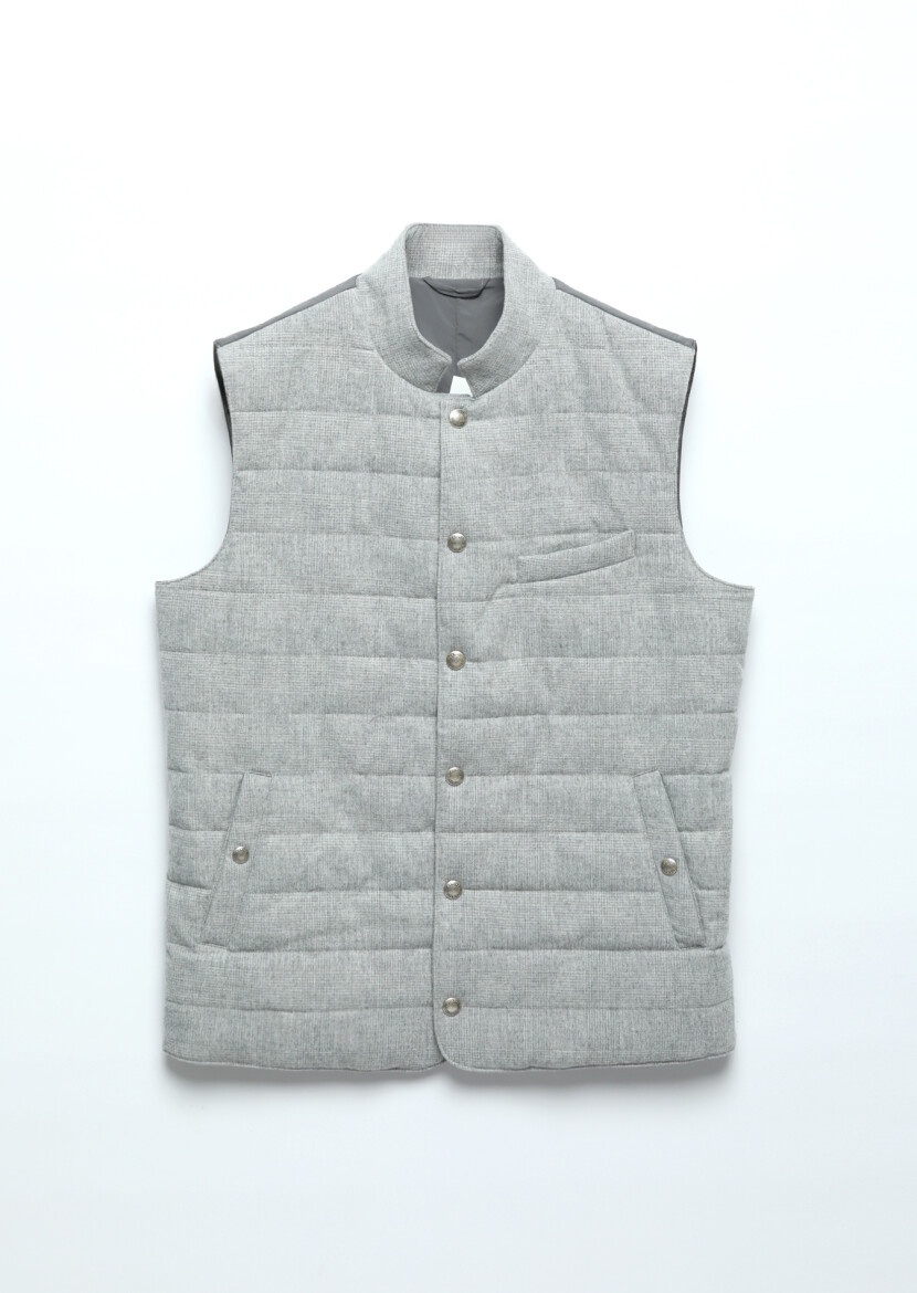 Light Grey Wool Blended Weaving Puffer Vest - 6