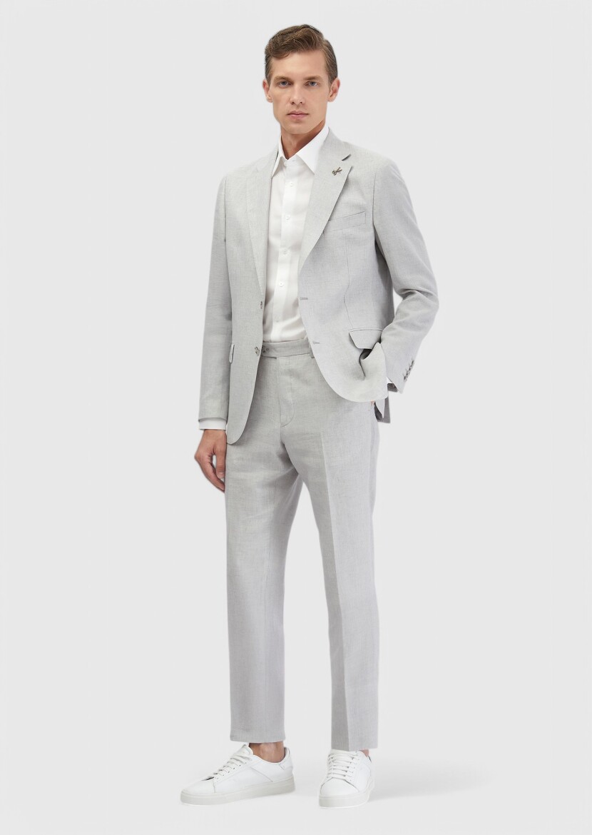 Light Grey Zeroweight Slim Fit Wool Blended Suit - 3