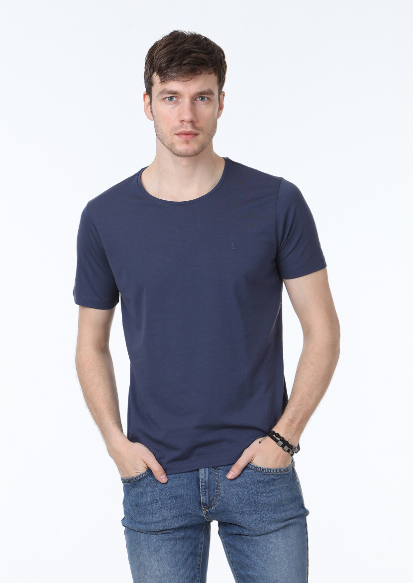 Light Indigo Plain Cotton Blended T-Shirt 