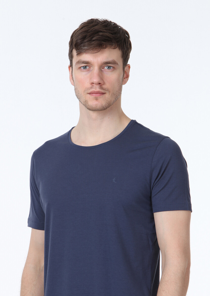 Light Indigo Plain Cotton Blended T-Shirt - 3