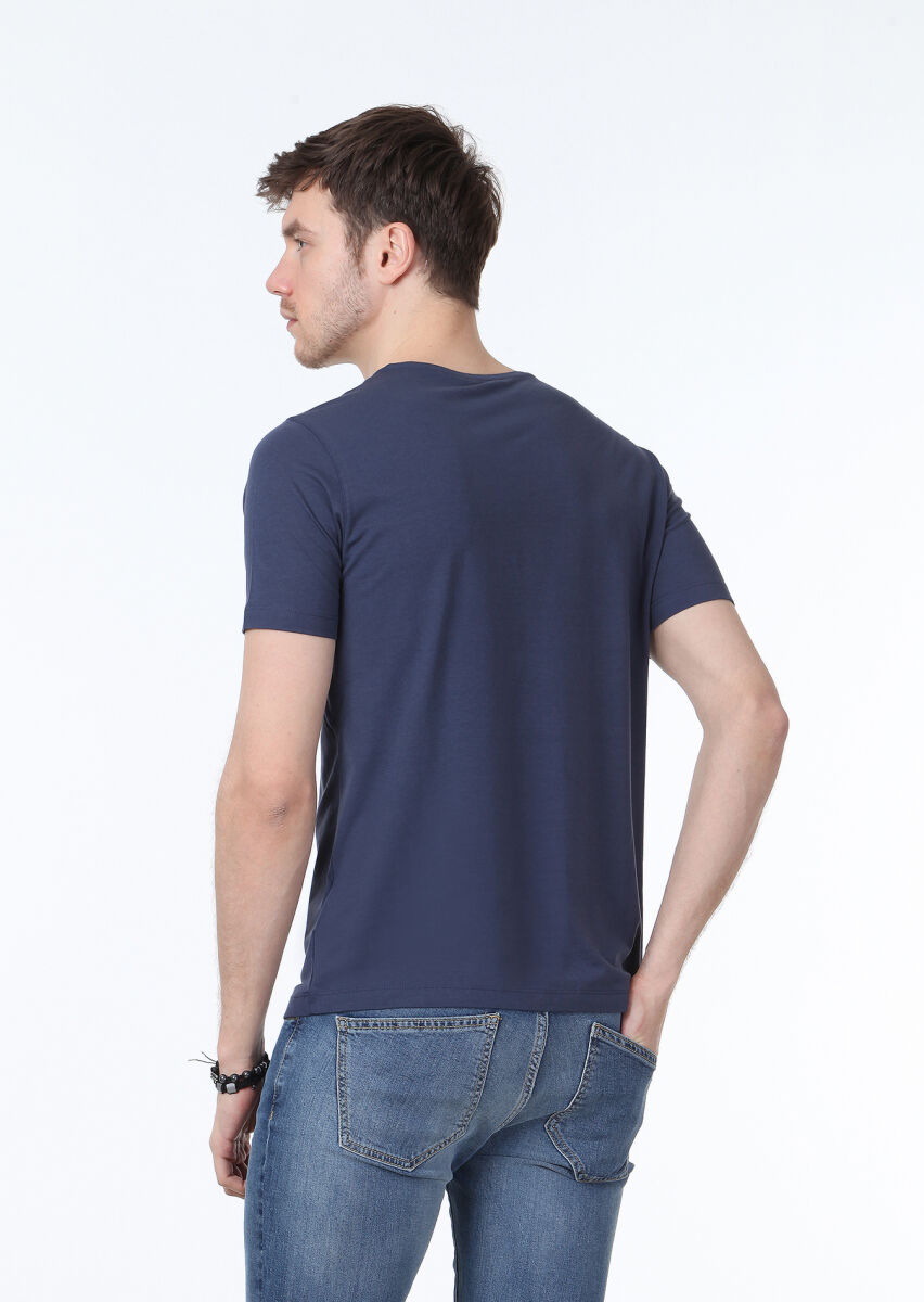 Light Indigo Plain Cotton Blended T-Shirt - 4