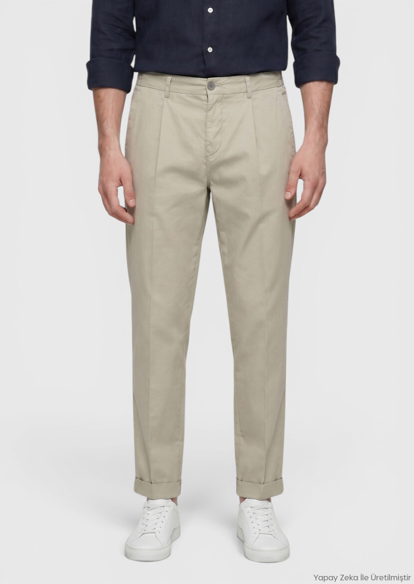 Light Khaki Weaving Jogging Fit Casual Cotton Blended Trousers - RAMSEY