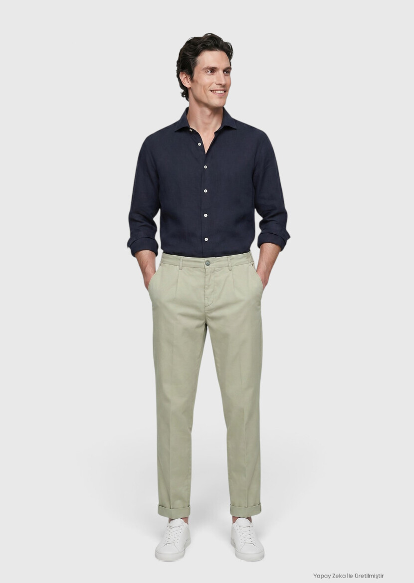Light Khaki Weaving Jogging Fit Casual Cotton Blended Trousers - RAMSEY