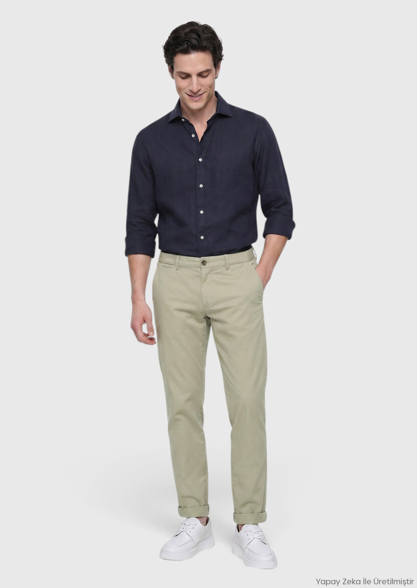 Light Khaki Weaving Jogging Fit Casual Cotton Blended Trousers - RAMSEY