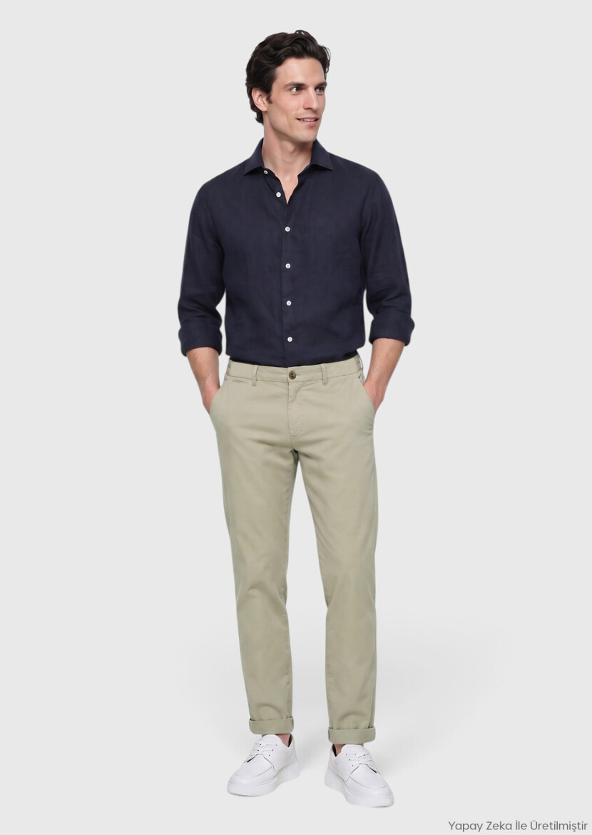 Light Khaki Weaving Jogging Fit Casual Cotton Blended Trousers - RAMSEY
