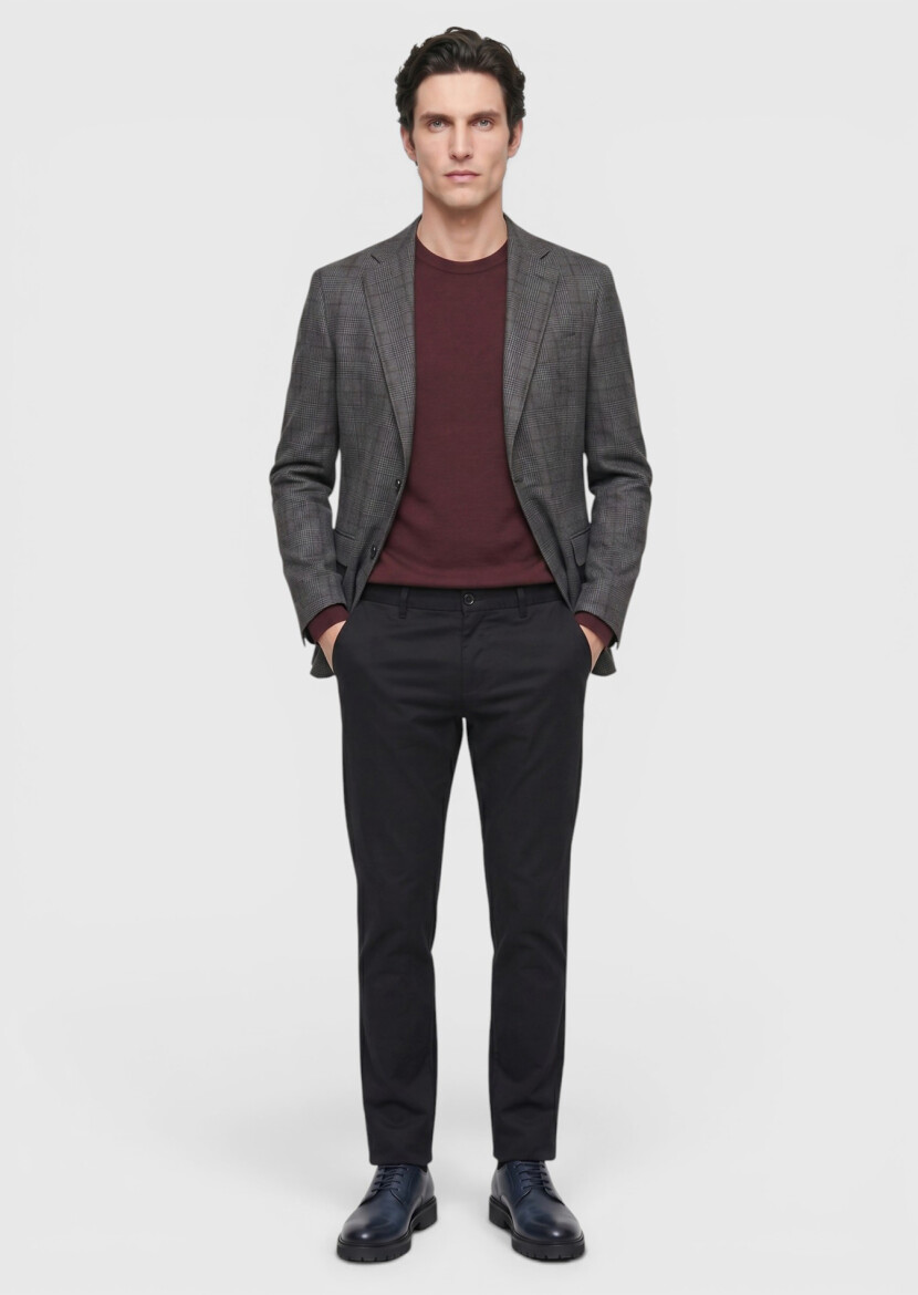 Light Navy Blue Checkered Regular Fit 100% Wool Jacket - 4