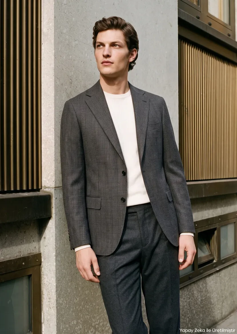 Light Navy Blue Checkered Regular Fit 100% Wool Jacket - RAMSEY