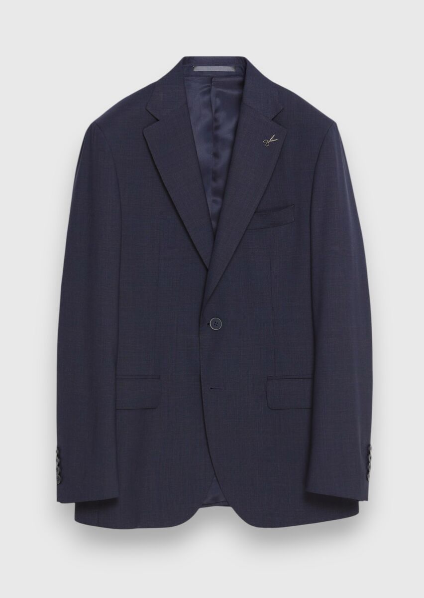 Light Navy Blue Checkered Zeroweight Slim Fit 100% Wool Suit - 6