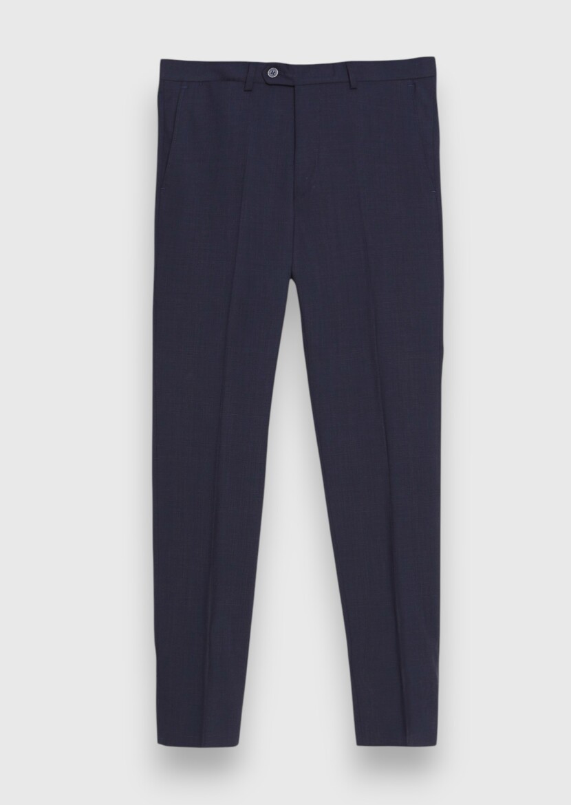 Light Navy Blue Checkered Zeroweight Slim Fit 100% Wool Suit - 7