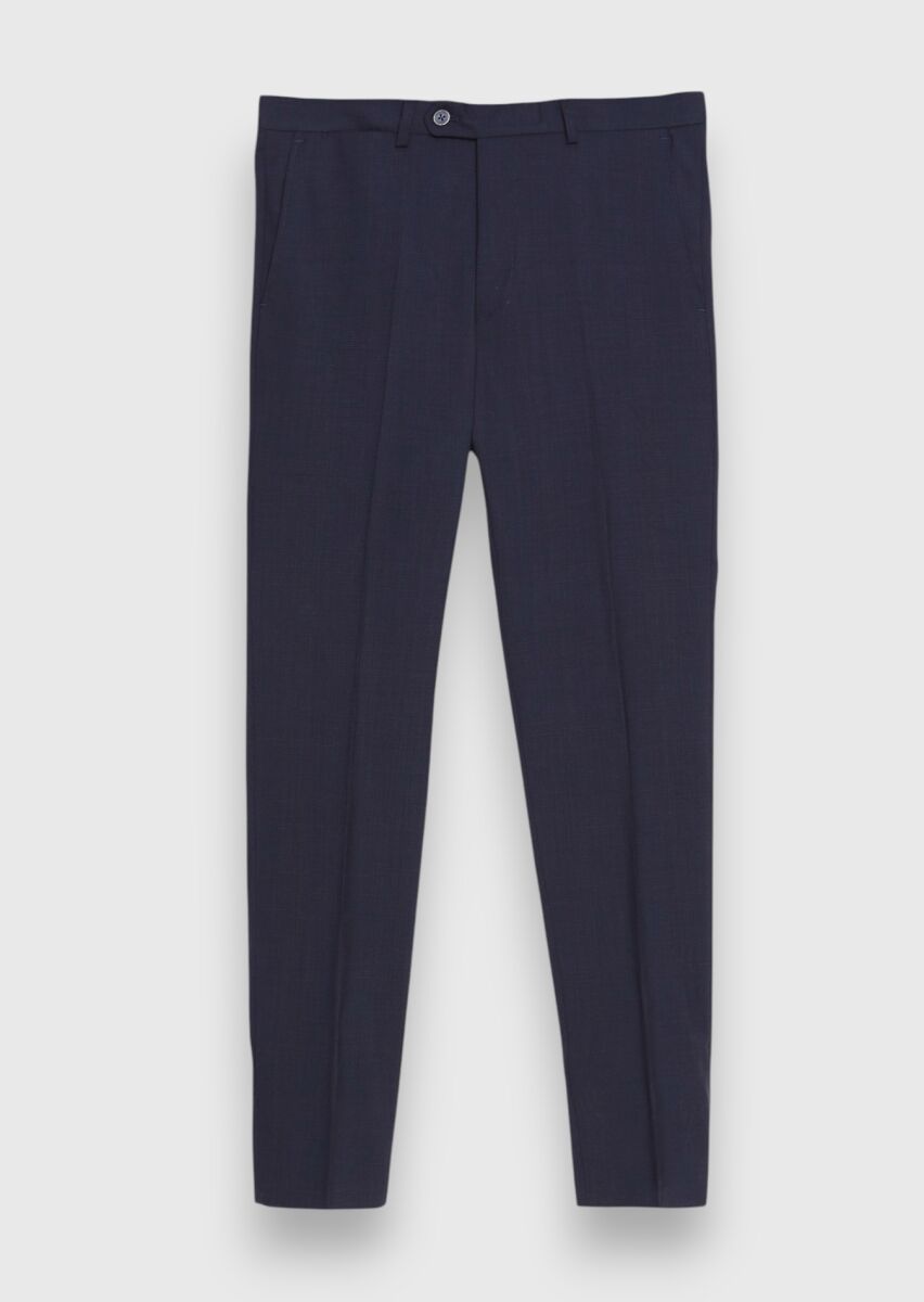 Light Navy Blue Checkered Zeroweight Slim Fit 100% Wool Suit - 7