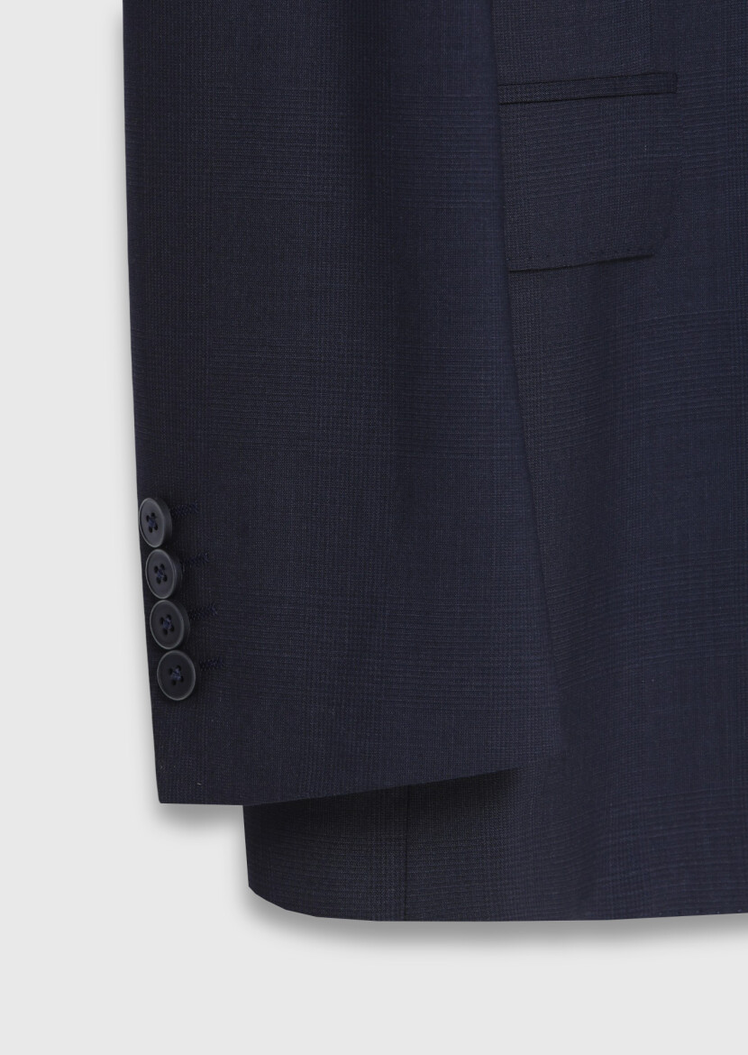 Light Navy Blue Checkered Zeroweight Slim Fit 100% Wool Suit - 8