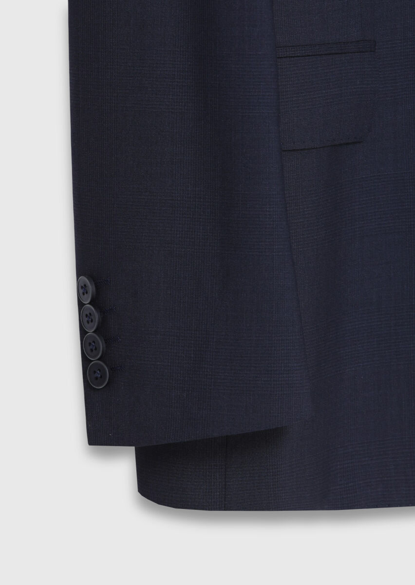 Light Navy Blue Checkered Zeroweight Slim Fit 100% Wool Suit - 8