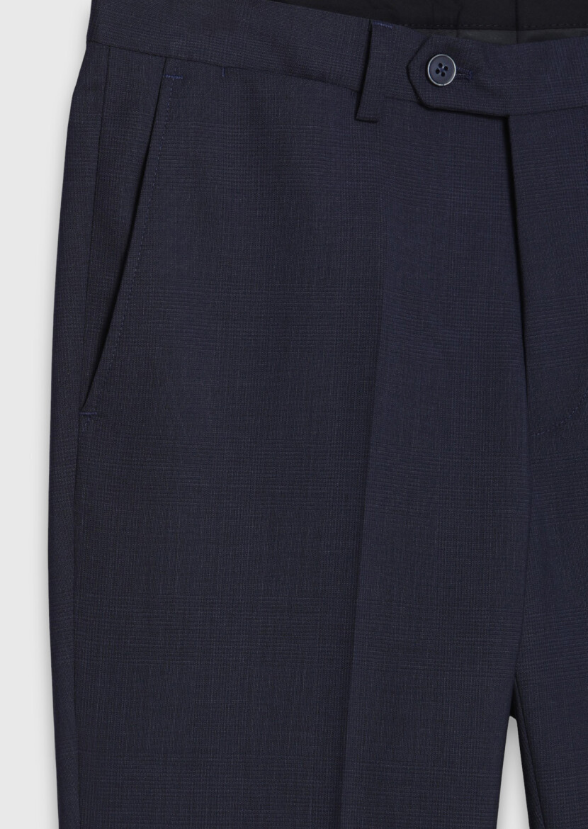 Light Navy Blue Checkered Zeroweight Slim Fit 100% Wool Suit - 9