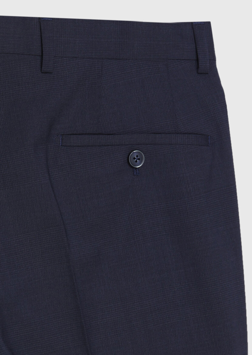 Light Navy Blue Checkered Zeroweight Slim Fit 100% Wool Suit - 10
