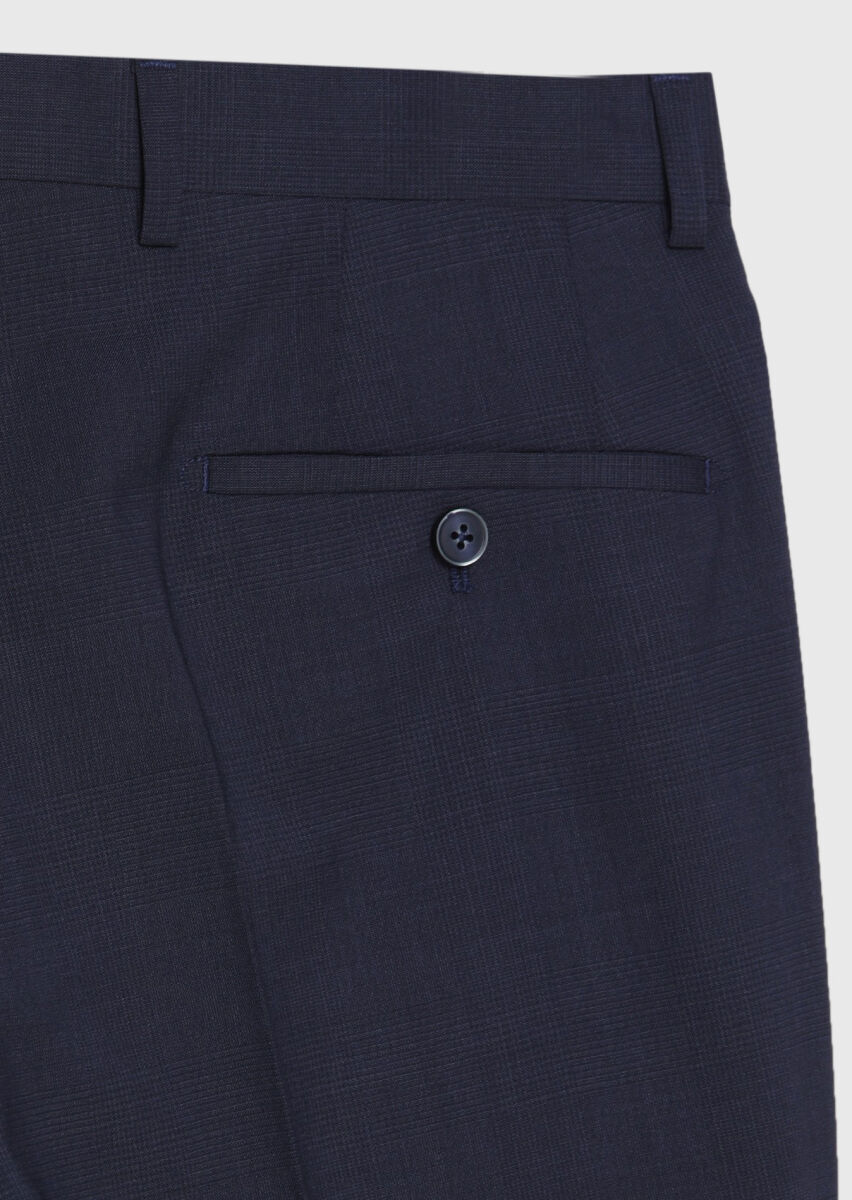 Light Navy Blue Checkered Zeroweight Slim Fit 100% Wool Suit - 10